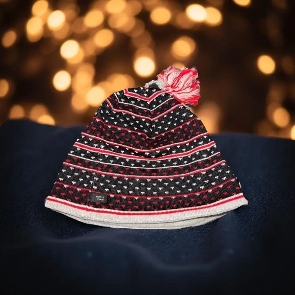 Turtle Furo Knit Fleece Double Lined Winter Pom Pom  Beanie